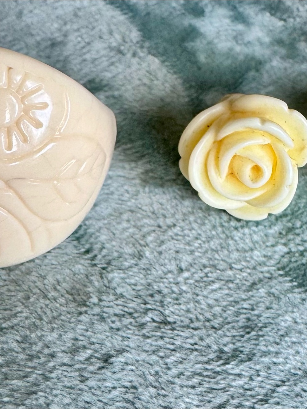 Faux ivory ring size 8 and faux ivory rose earrings